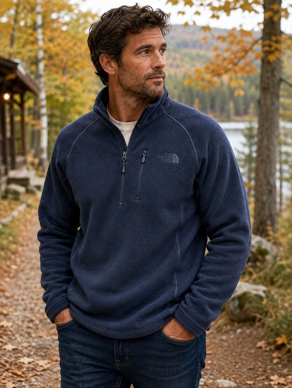 The North Face Men’s Medium Blue Half Zip Sweater Fleece Pullover